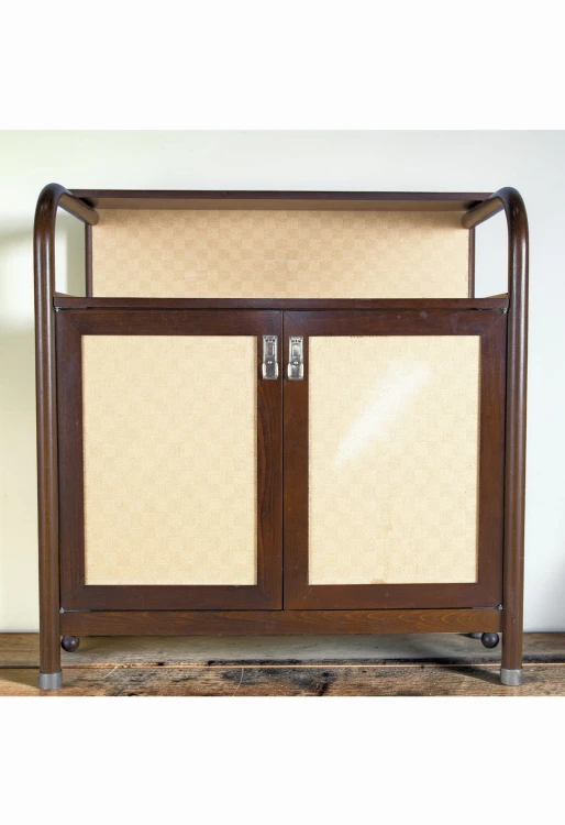 Konsola uniwersalna dwudrzwiowa typu "closet" 95 cm lite drewno rafia minibar secesja wiedeńska. Wyposażenie hotelu Rialto, Warszawa. Używane meble hotelowe, wyposażenie hotelu, wyprzedaż mebli hotelowych. meblerialto.pl