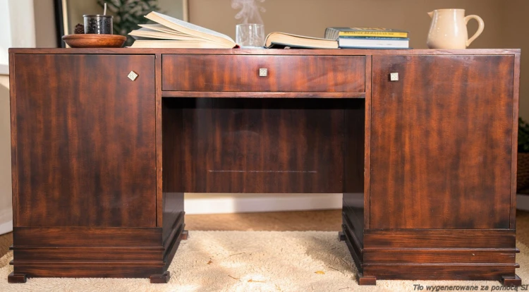 Biurko gabinetowe 167 cm belgijskie art déco lite drewno minibar. Wyposażenie hotelu Rialto, Warszawa. Używane meble hotelowe, wyposażenie hotelu, wyprzedaż mebli hotelowych. meblerialto.pl
