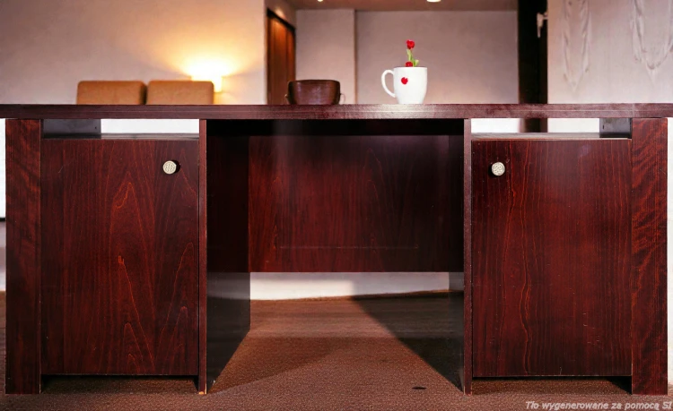 Biurko gabinetowe 172 cm belgijskie art déco lite drewno minibar. Wyposażenie hotelu Rialto, Warszawa. Używane meble hotelowe, wyposażenie hotelu, wyprzedaż mebli hotelowych. meblerialto.pl