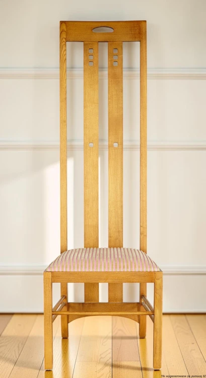 Krzesło tapicerowane Argyle art déco Ch.R. Mackintosh. Wyposażenie hotelu Rialto, Warszawa. Używane meble hotelowe, wyposażenie hotelu, wyprzedaż mebli hotelowych. meblerialto.pl