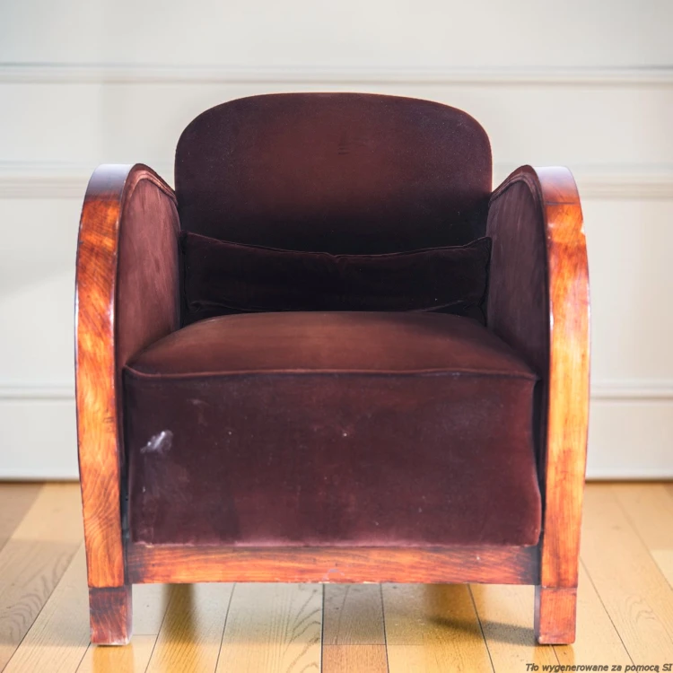 Fotel klubowy gondolowy tapicerowany 64 cm lite drewno art déco oryginał. Wyposażenie hotelu Rialto. Używane meble hotelowe, wyposażenie hotelu, wyprzedaż mebli hotelowych. meblerialto.pl