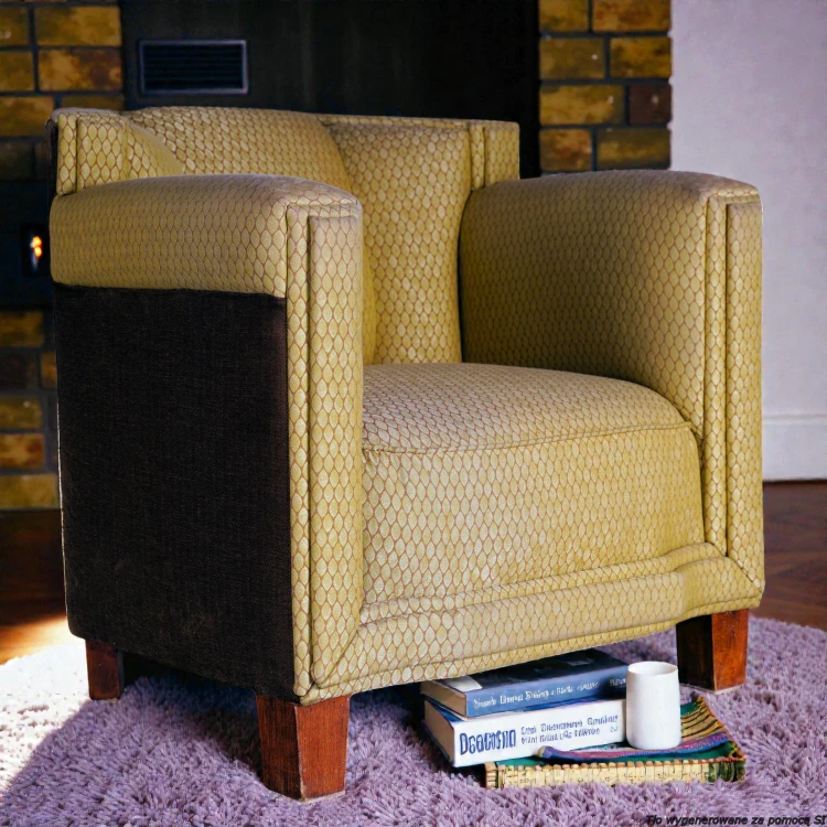 Fotel klubowy / gabinetowy drewniany 63 cm tapicerowany oryginał art déco. Wyposażenie hotelu Rialto w Warszawie. Wyprzedaż używanych mebli hotelowych: łóżka, fotele, biurka, antyki. meblerialto.pl