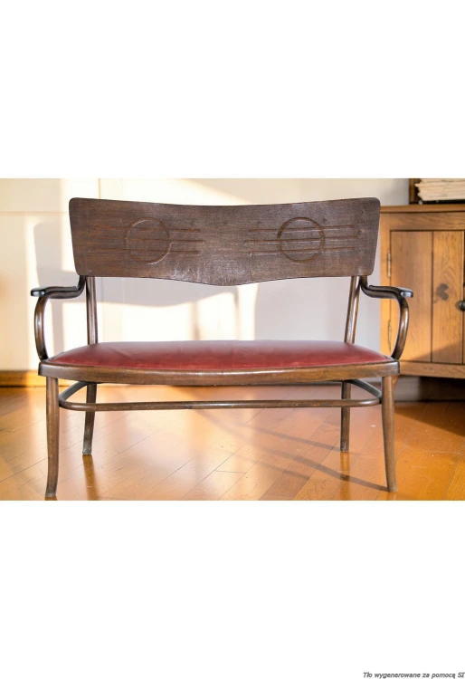 Sofa drewniana tapicerowana 2-osobowa 124 cm oryginał art déco Thonet-Mundus. Wyposażenie hotelu Rialto w Warszawie. Wyprzedaż używanych mebli hotelowych i antyków. meblerialto.pl