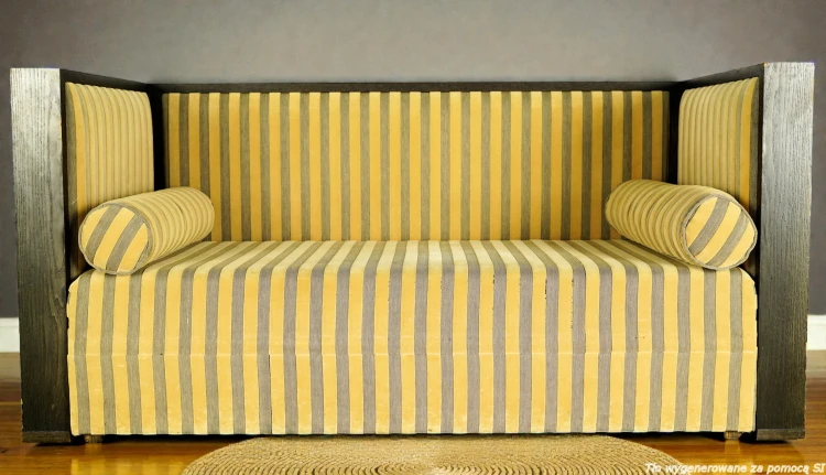 Kanapa klubowa drewniana tapicerowana 176 cm art déco Baloo Nobilis. Wyposażenie hotelu Rialto, Warszawa. Używane meble hotelowe, wyposażenie hotelu, wyprzedaż mebli hotelowych. meblerialto.pl