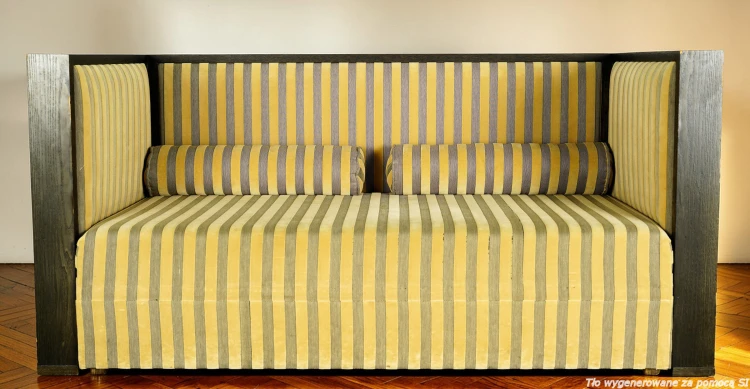 Kanapa klubowa drewniana tapicerowana 176 cm art déco Baloo Nobilis. Wyposażenie hotelu Rialto, Warszawa. Używane meble hotelowe, wyposażenie hotelu, wyprzedaż mebli hotelowych. meblerialto.pl
